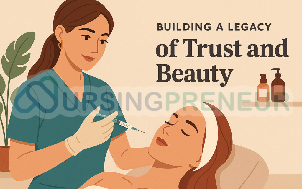 Cosmetic nurse delivering aesthetic care symbolizing trust, beauty, and legacy in cosmetic nursing business