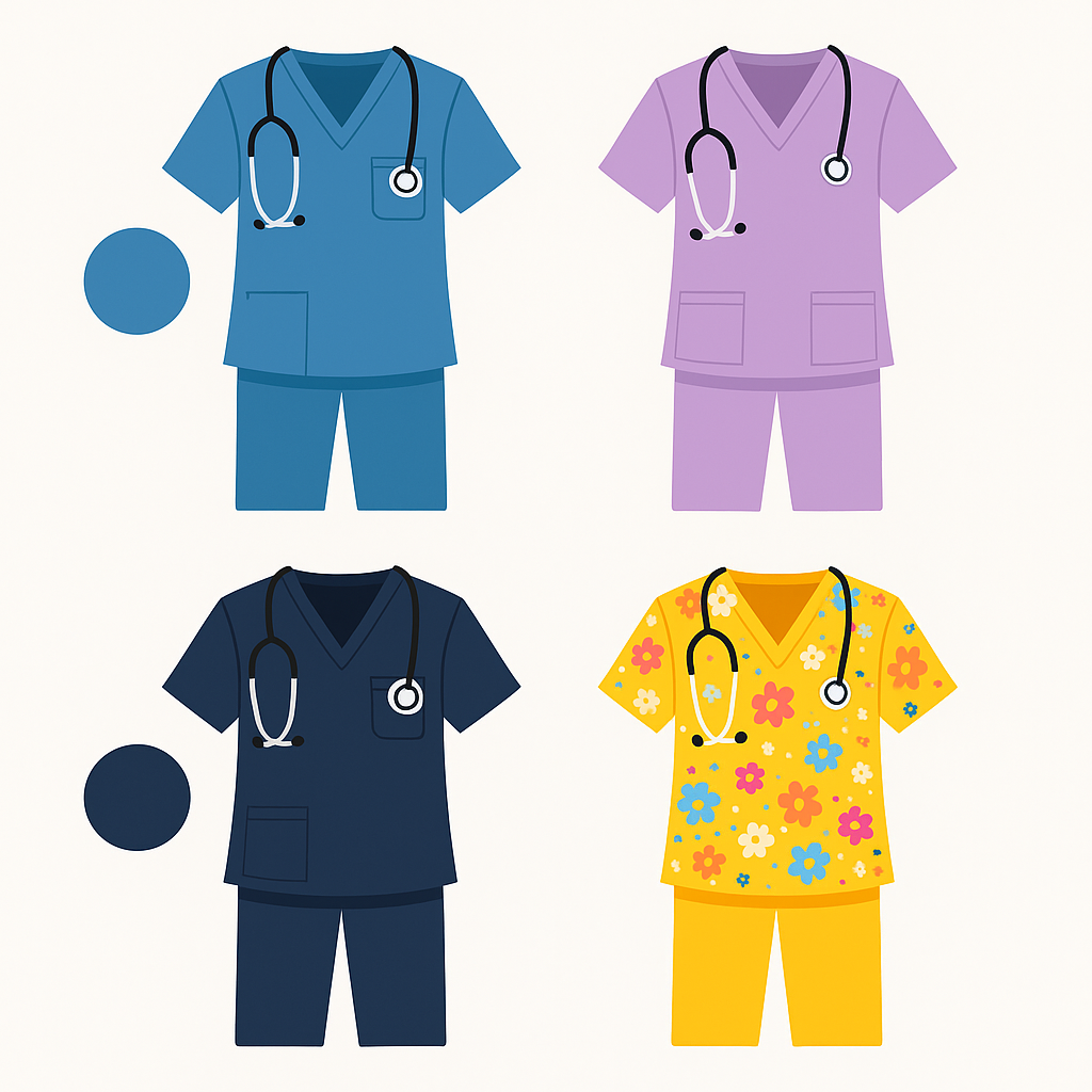 Infographic of scrubs in different colors showing how scrub colors reflect nurse identity and personality