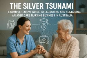 Nurse providing compassionate care to an elderly patient in a home setting, representing the rise of aged care nursing businesses in Australia