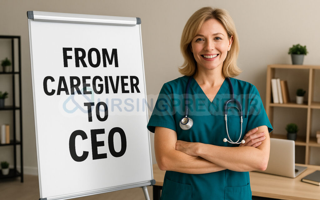 Nurse-preneur in Australia transitioning from caregiver to CEO, symbolising leadership and entrepreneurial growth