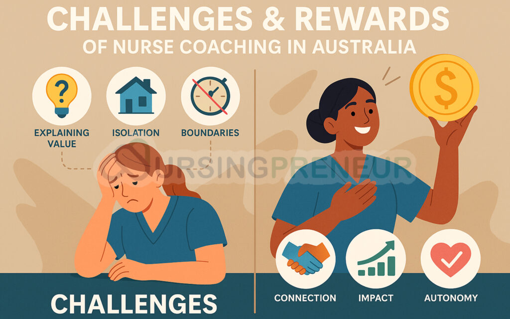 Australian nurse coach facing business challenges but achieving rewards, growth, and client success