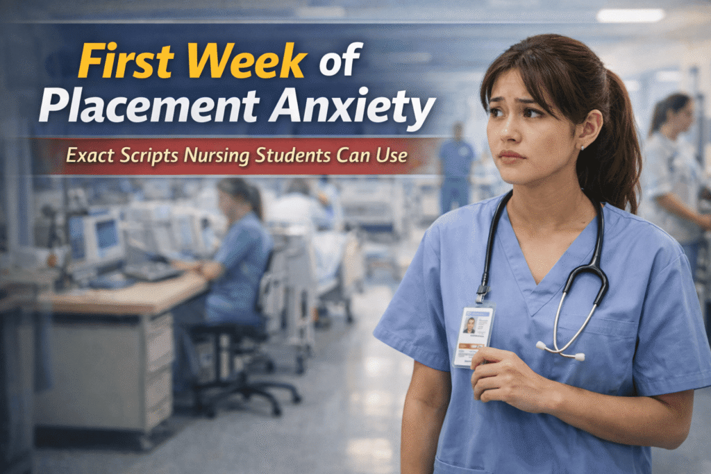 Nursing student feeling anxious on the first week of clinical placement while standing in a hospital ward