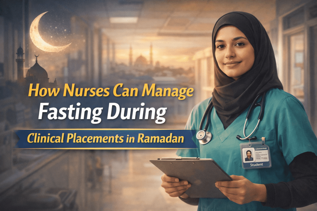 : Learn practical, safe, and student-friendly strategies to manage fasting during clinical placements in Ramadan. Discover hydration tips, energy management, safety advice, and placement survival strategies.